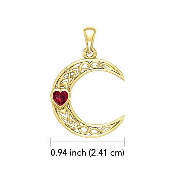 Celtic Crescent Moon with Heart Stone 14K Yellow Gold Pendant GPD5886 - Jewelry